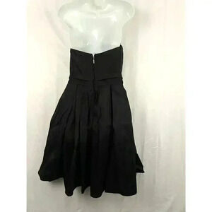 Black Strapless Pleated Cocktail Dress SMALL Rhinestone Center Puff Skirt Aspeed